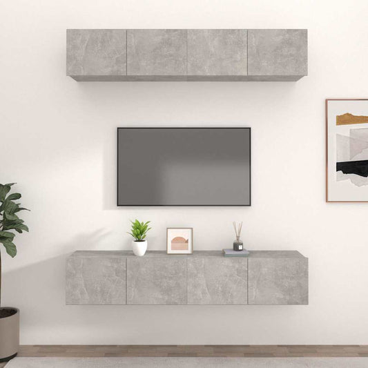 TV Cabinets 4 pcs Concrete Grey 80x30x30 cm Engineered Wood