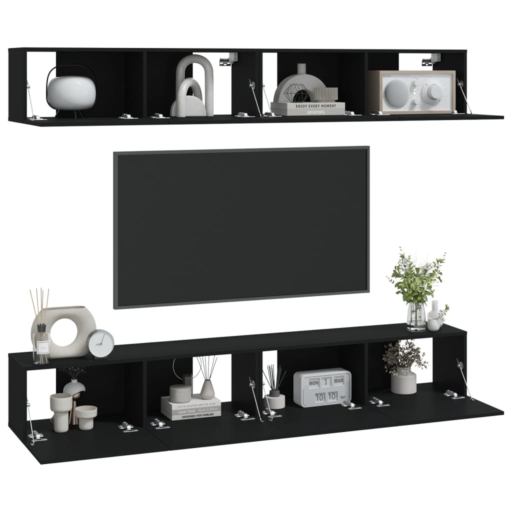 Wall TV Cabinets 4 pcs Black 100x30x30 cm