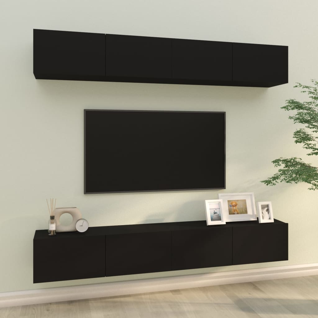 Wall TV Cabinets 4 pcs Black 100x30x30 cm