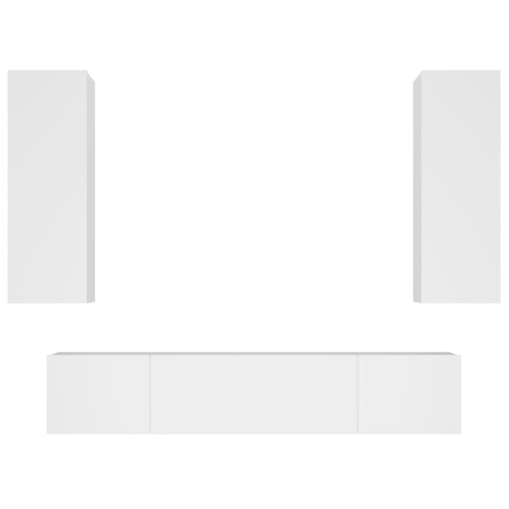 4 Piece TV Cabinet Set White Engineered Wood