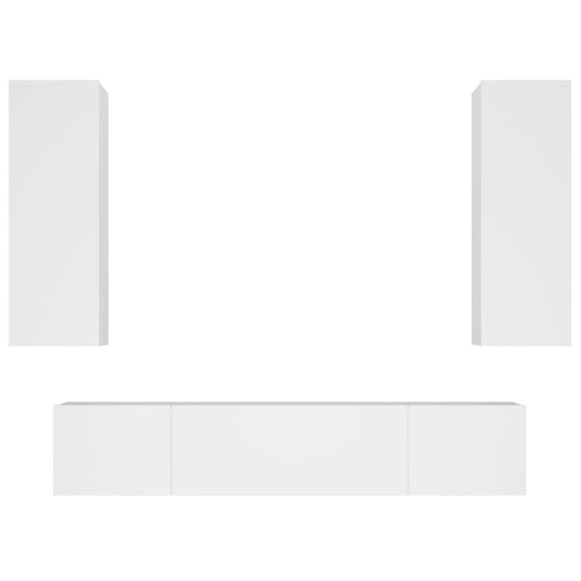 4 Piece TV Cabinet Set White Engineered Wood