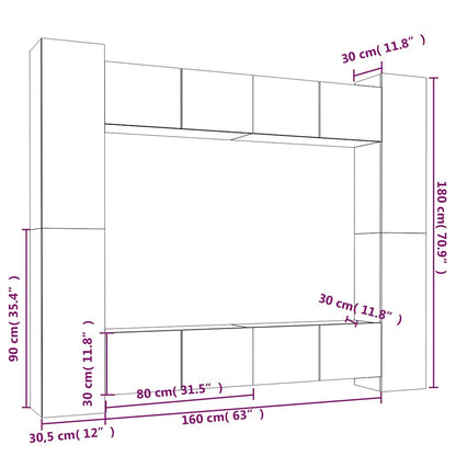 8 Piece TV Cabinet Set Grey Sonoma Engineered Wood