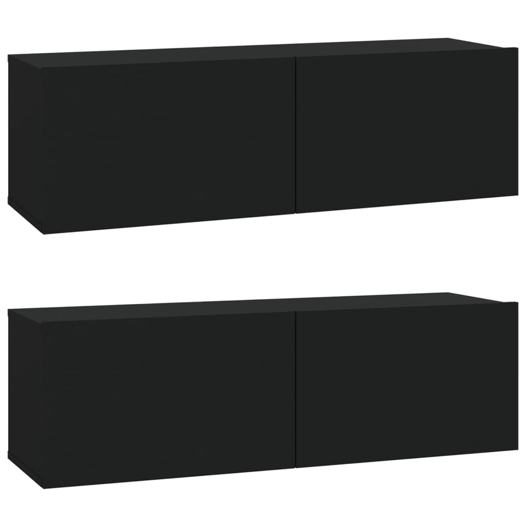 4 Piece TV Cabinet Set Black Engineered Wood