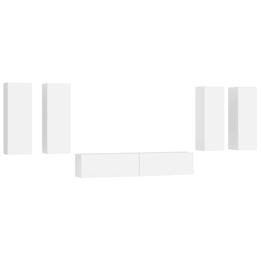 6 Piece TV Cabinet Set White Engineered Wood