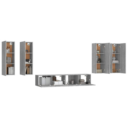 6 Piece TV Cabinet Set Grey Sonoma Engineered Wood