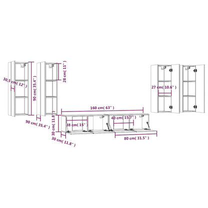 6 Piece TV Cabinet Set Grey Sonoma Engineered Wood