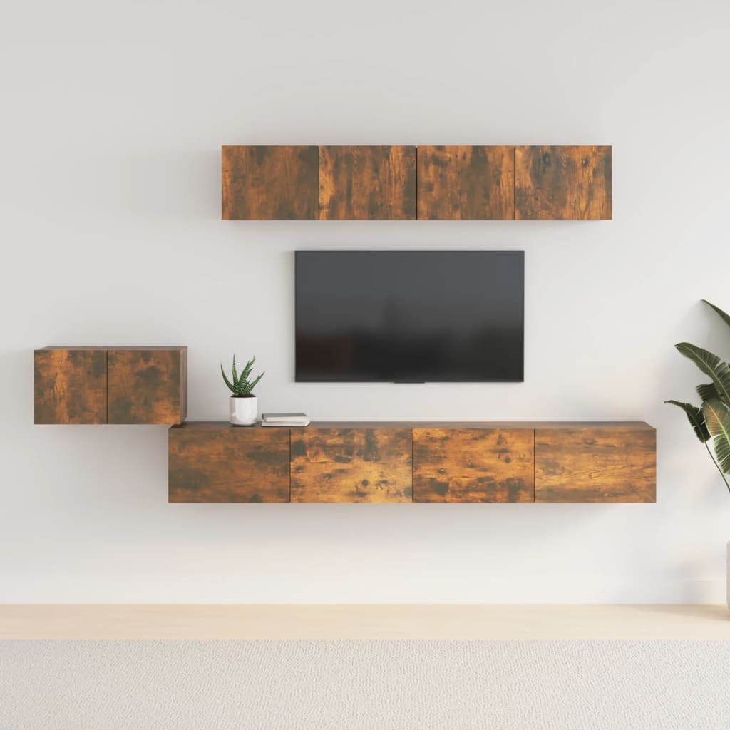 5 Piece TV Cabinet Set Smoked Oak Engineered Wood