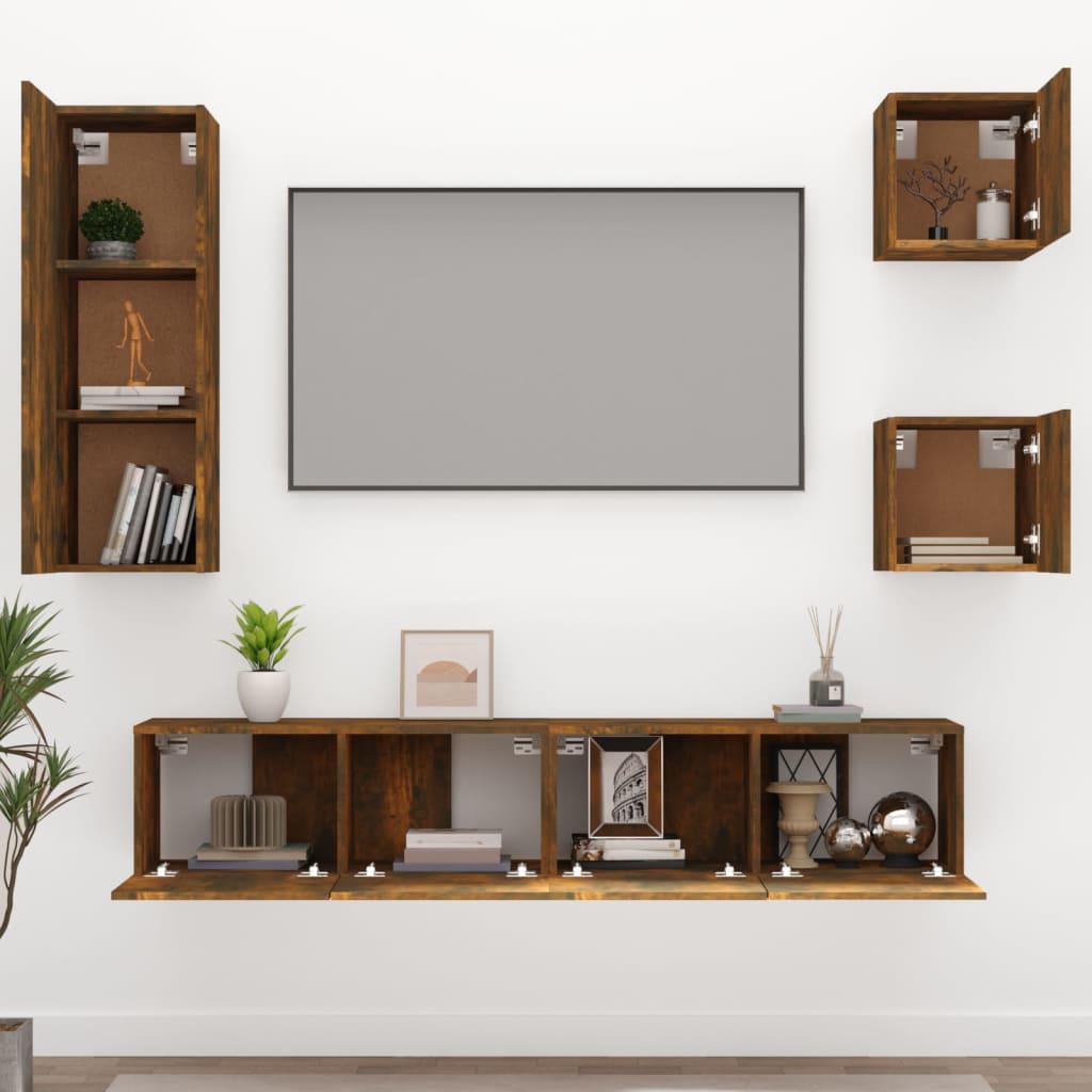 5 Piece TV Cabinet Set Smoked Oak Engineered Wood