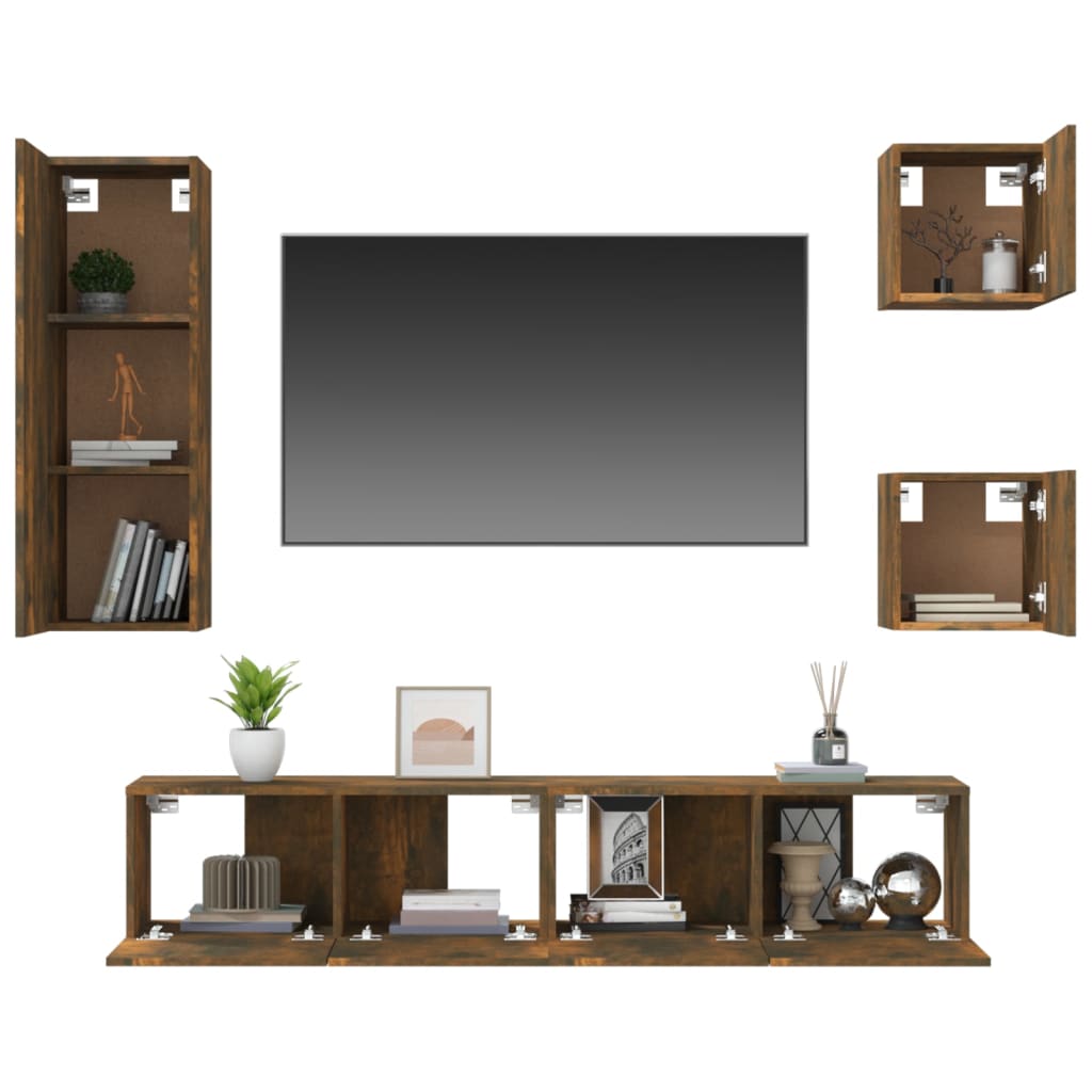 5 Piece TV Cabinet Set Smoked Oak Engineered Wood