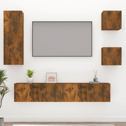 5 Piece TV Cabinet Set Smoked Oak Engineered Wood