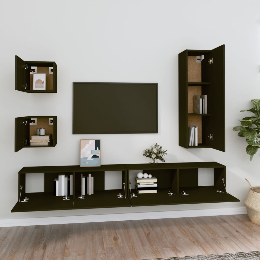 5 Piece TV Cabinet Set Black Engineered Wood