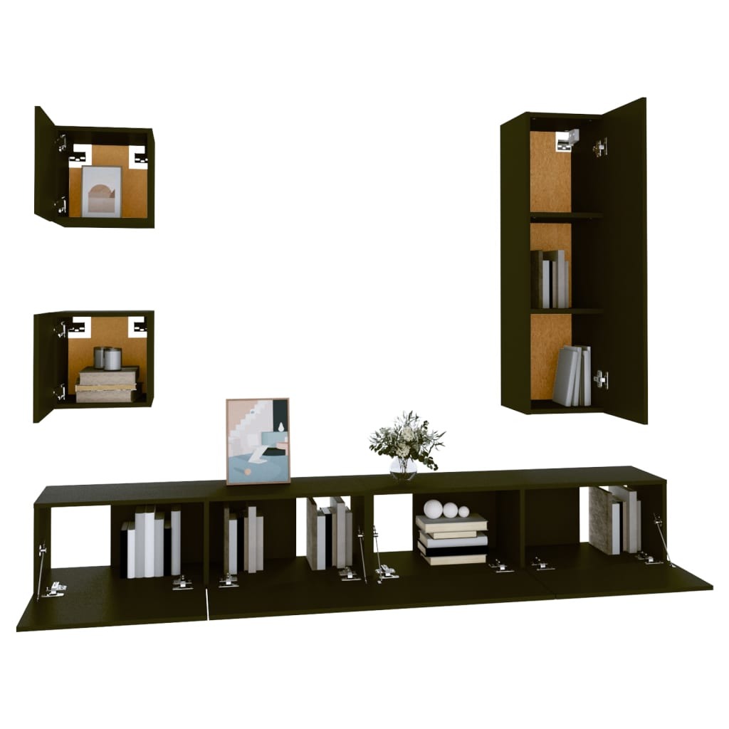 5 Piece TV Cabinet Set Black Engineered Wood