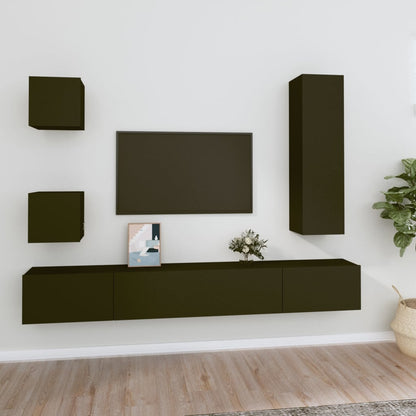 5 Piece TV Cabinet Set Black Engineered Wood