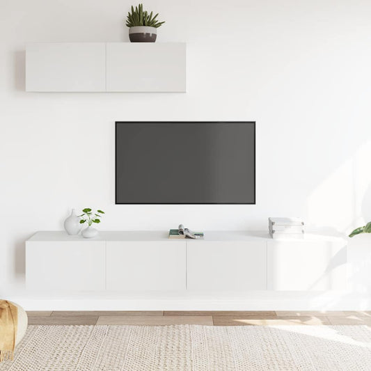 3 Piece TV Cabinet Set White Engineered Wood
