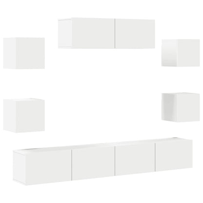 7 Piece TV Cabinet Set White Engineered Wood