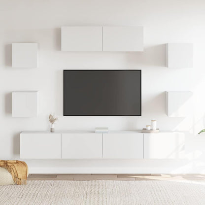 7 Piece TV Cabinet Set White Engineered Wood