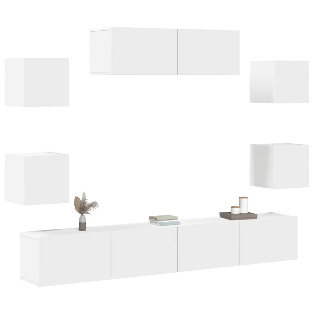 7 Piece TV Cabinet Set White Engineered Wood