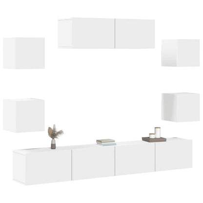 7 Piece TV Cabinet Set White Engineered Wood