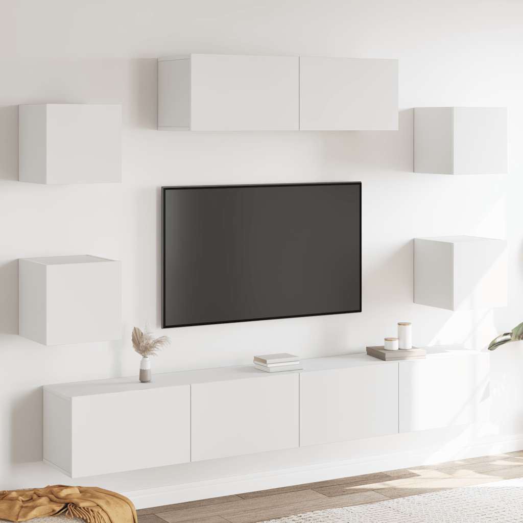 7 Piece TV Cabinet Set White Engineered Wood