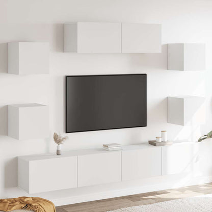 7 Piece TV Cabinet Set White Engineered Wood
