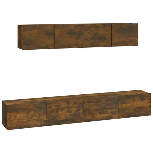 4 Piece TV Cabinet Set Smoked Oak Engineered Wood