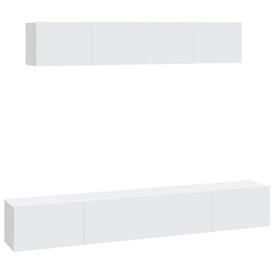 4 Piece TV Cabinet Set White Engineered Wood