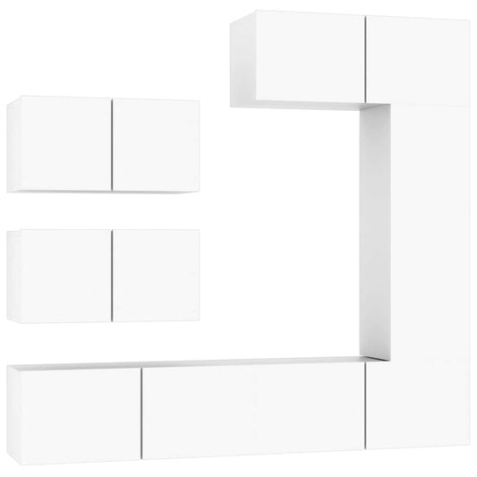 6 Piece TV Cabinet Set White Engineered Wood