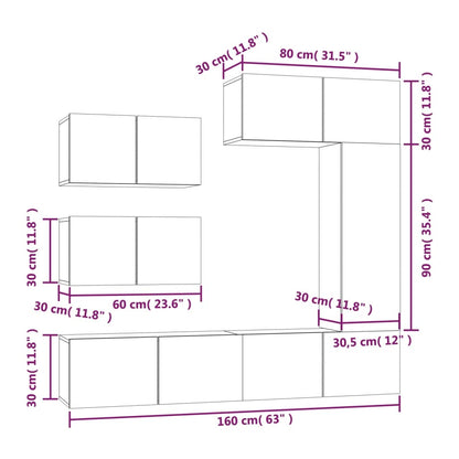 6 Piece TV Cabinet Set Smoked Oak Engineered Wood