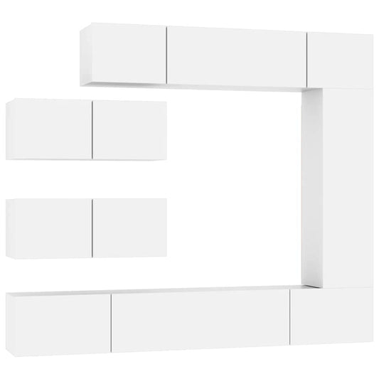 7 Piece TV Cabinet Set White Engineered Wood