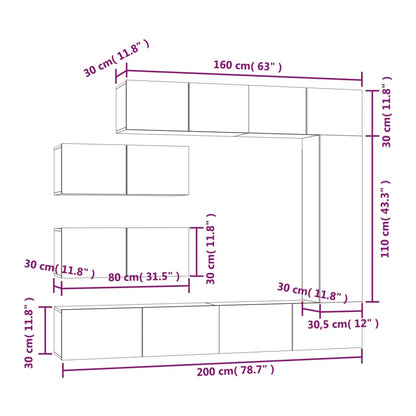 Tv Cabinet Set | Set of 7 | Sonoma oak | Engineered wood | Standard