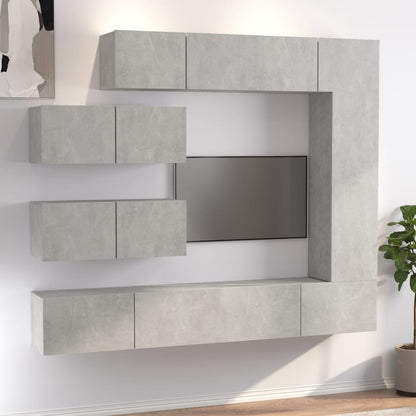 TV Cabinet Set | 7 Piece | Concrete Grey | Engineered Wood | Wall Mounted