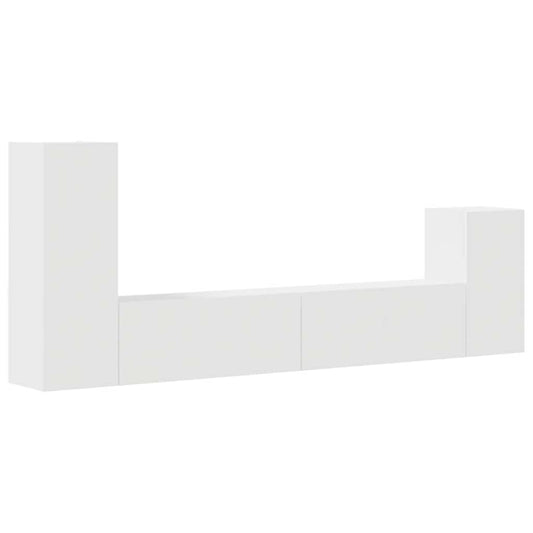 4 Piece TV Cabinet Set White Engineered Wood