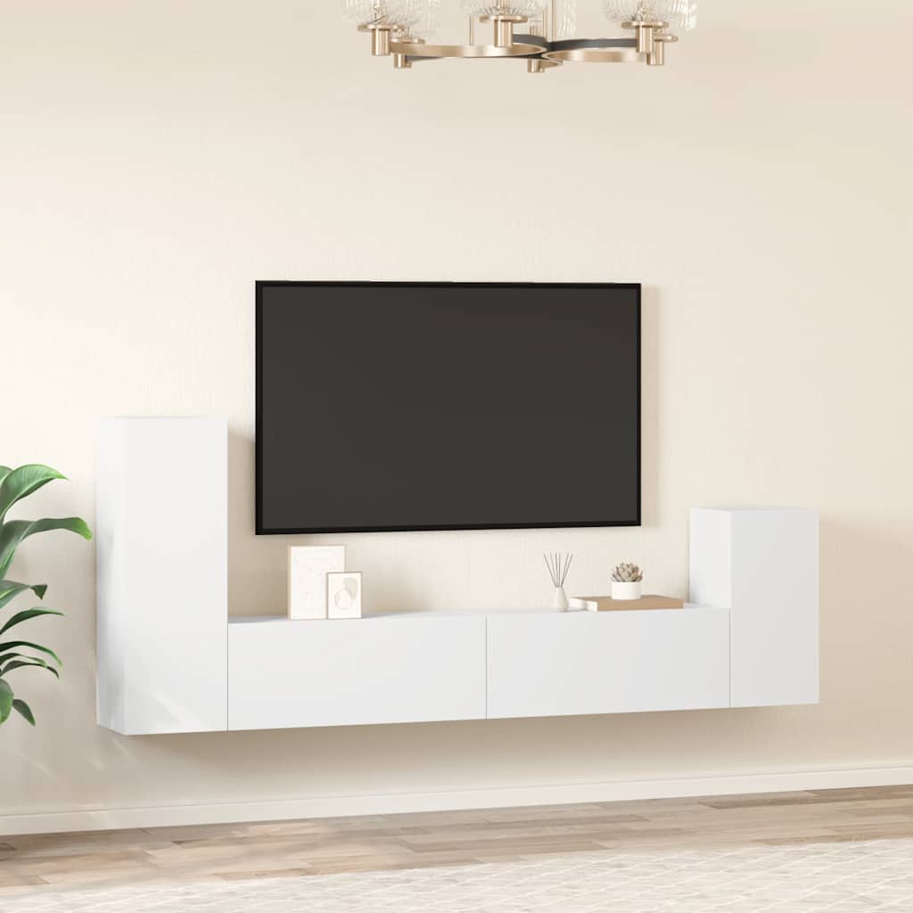 4 Piece TV Cabinet Set White Engineered Wood