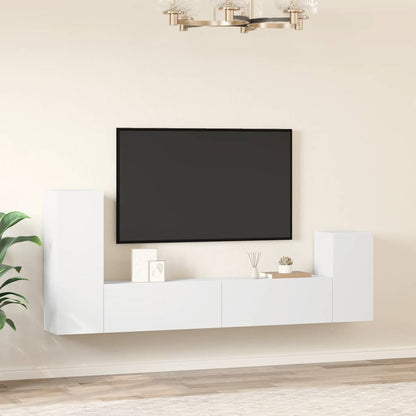 4 Piece TV Cabinet Set White Engineered Wood