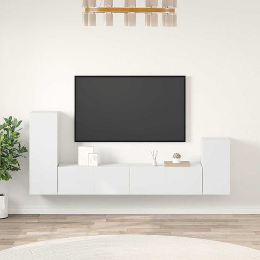4 Piece TV Cabinet Set White Engineered Wood