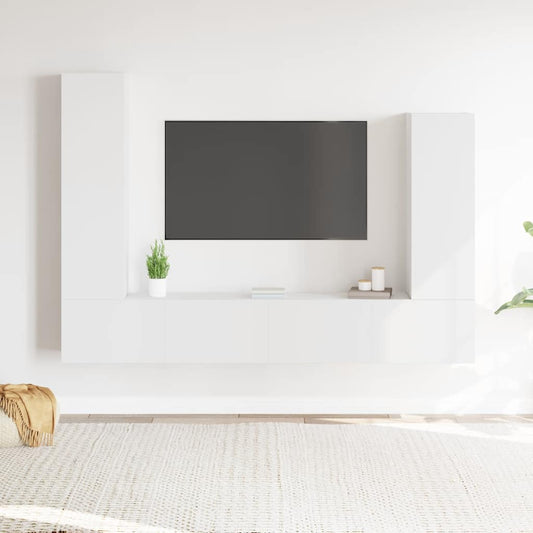 4 Piece TV Cabinet Set White Engineered Wood