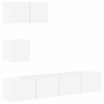 4 Piece TV Cabinet Set White Engineered Wood