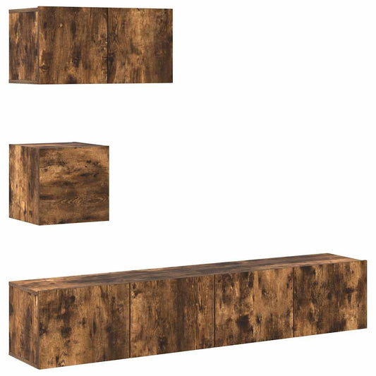 4 Piece TV Cabinet Set Smoked Oak Engineered Wood