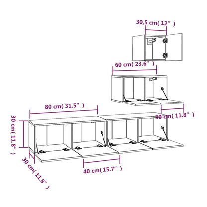 4 Piece TV Cabinet Set Grey Sonoma Engineered Wood