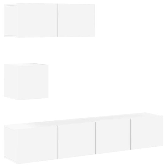4 Piece TV Cabinet Set White Engineered Wood