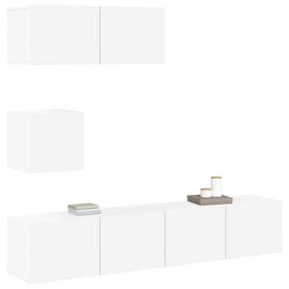 4 Piece TV Cabinet Set White Engineered Wood