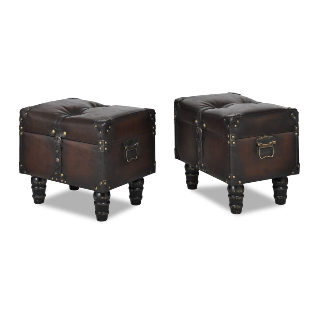 Storage Benches 3 pcs Dark Brown Solid Wood Pine&Faux Leather