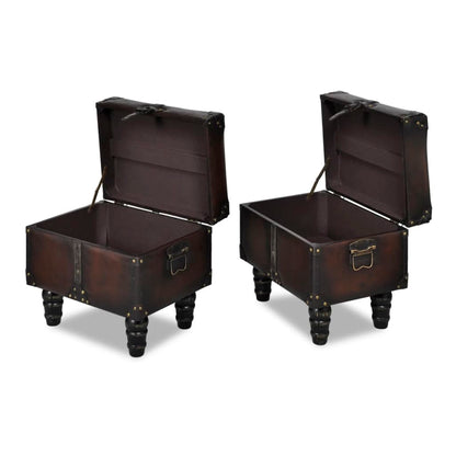 Storage Benches 3 pcs Dark Brown Solid Wood Pine&Faux Leather