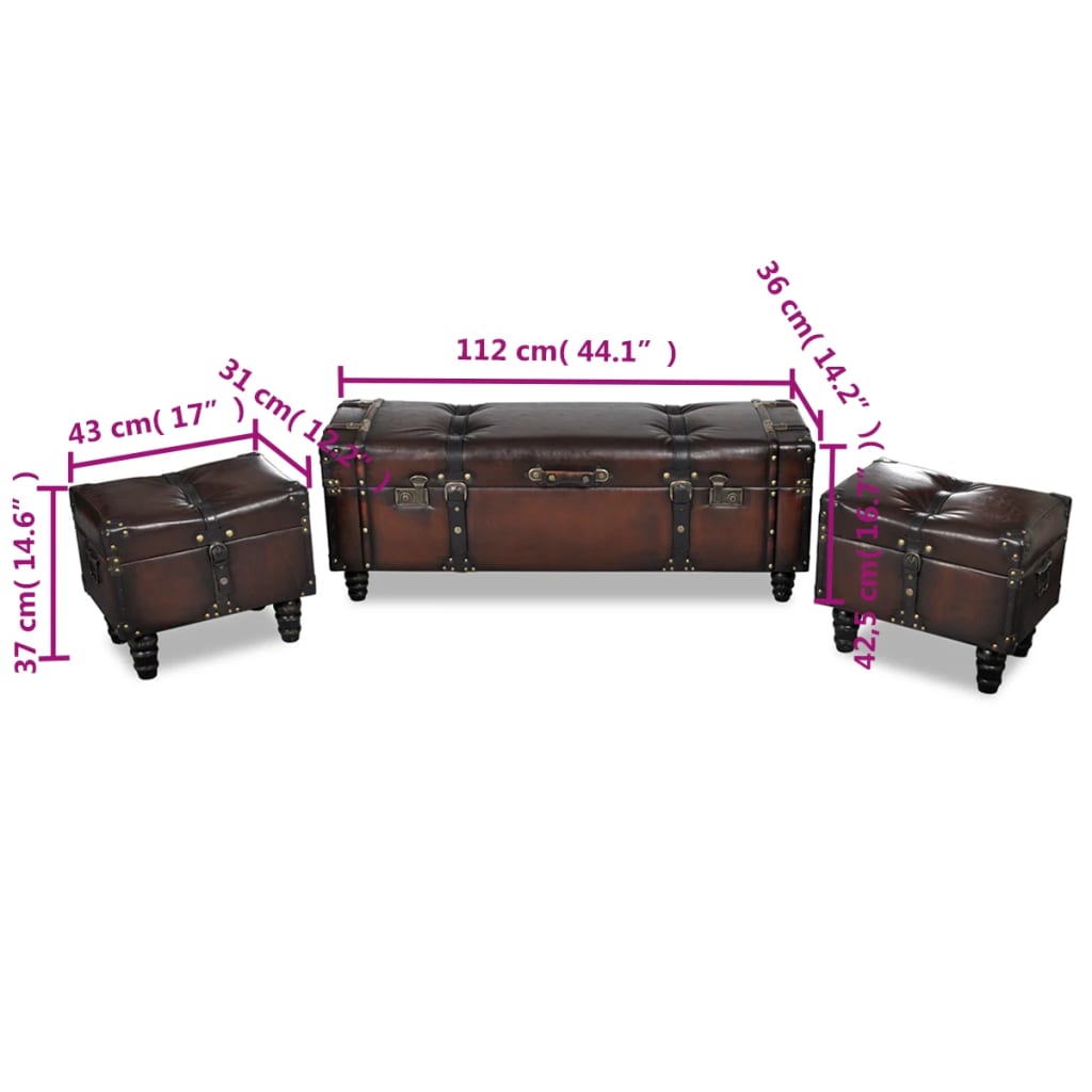 Storage Benches 3 pcs Dark Brown Solid Wood Pine&Faux Leather