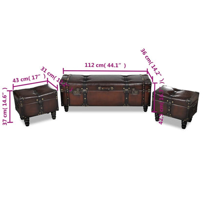 Storage Benches 3 pcs Dark Brown Solid Wood Pine&Faux Leather