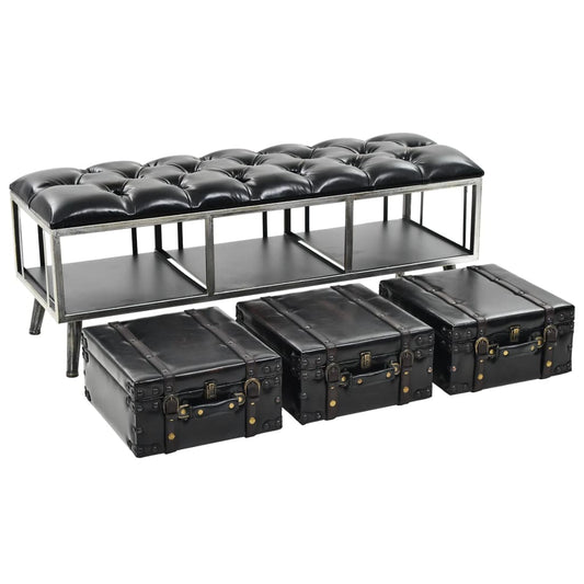 Storage Bench 110 cm Black Faux Leather