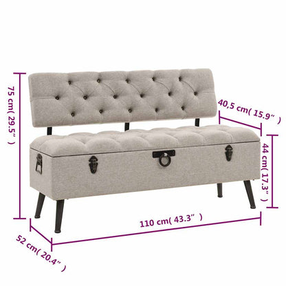 Storage Bench with Backrest 43.3" Cream Fabric