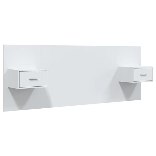 Bed Headboard with Cabinets White Engineered Wood