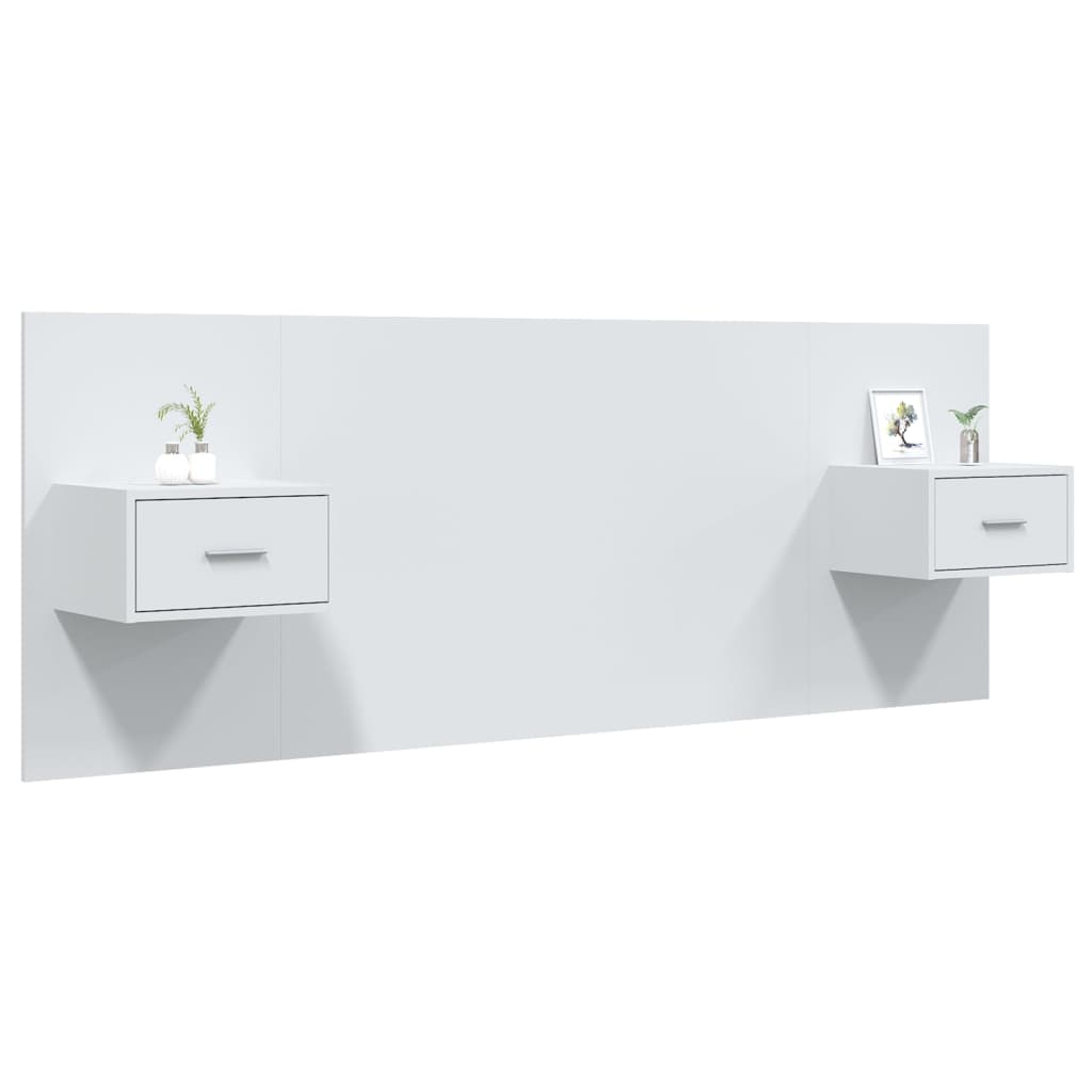 Bed Headboard with Cabinets White Engineered Wood
