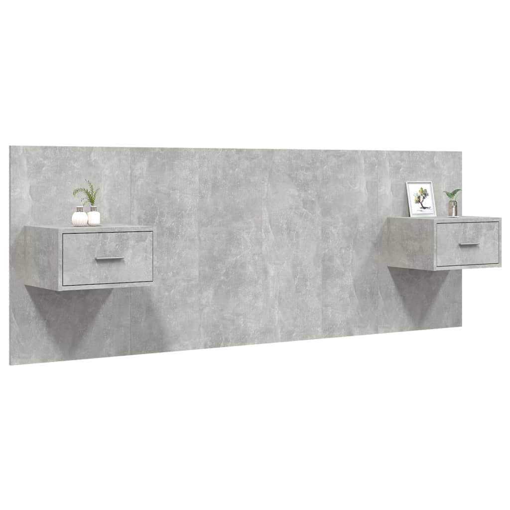 Bed Headboard With Cabinet | Concrete grey | Engineered wood | Average